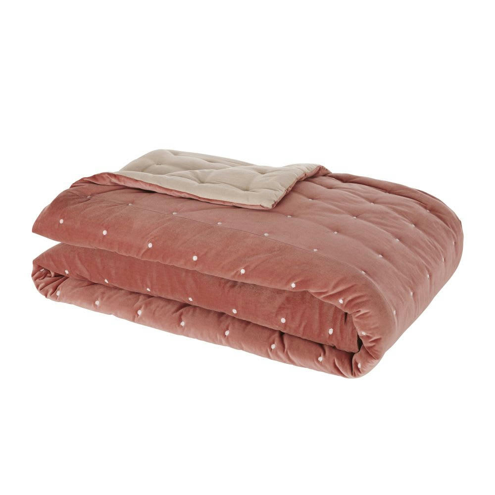 - Boutis réversible en velours de coton vieux rose 240x260