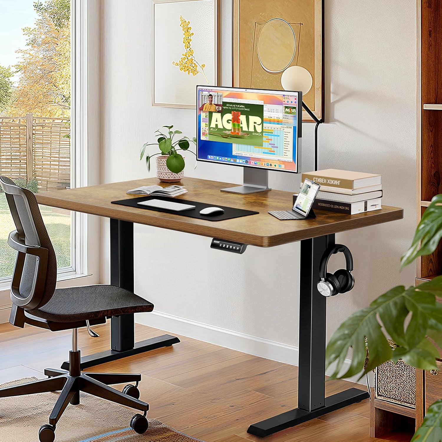 ErGear Standing Desk, 48 x 30 inch Whole-Piece Desktop Height Adjustable, Electric Sit Stand Desk with 4 Height Memory Setting, Ergonomic Desk for Home Office, Vintage Brown, EGESD74V