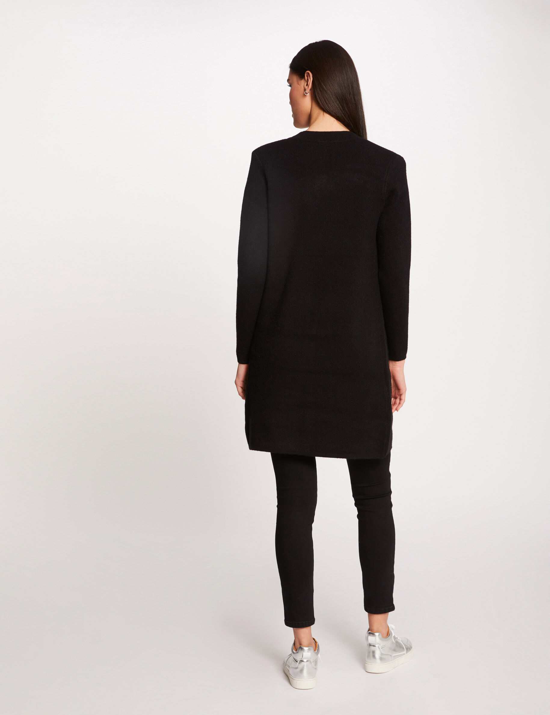 Straight Knit Vest With Notched Collar Anthracite Grey Women