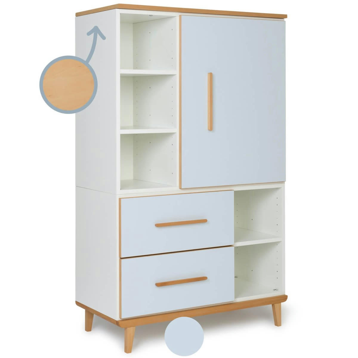 NADO - Armoire 147cm 1 porte 2 tiroirs bleu ciel