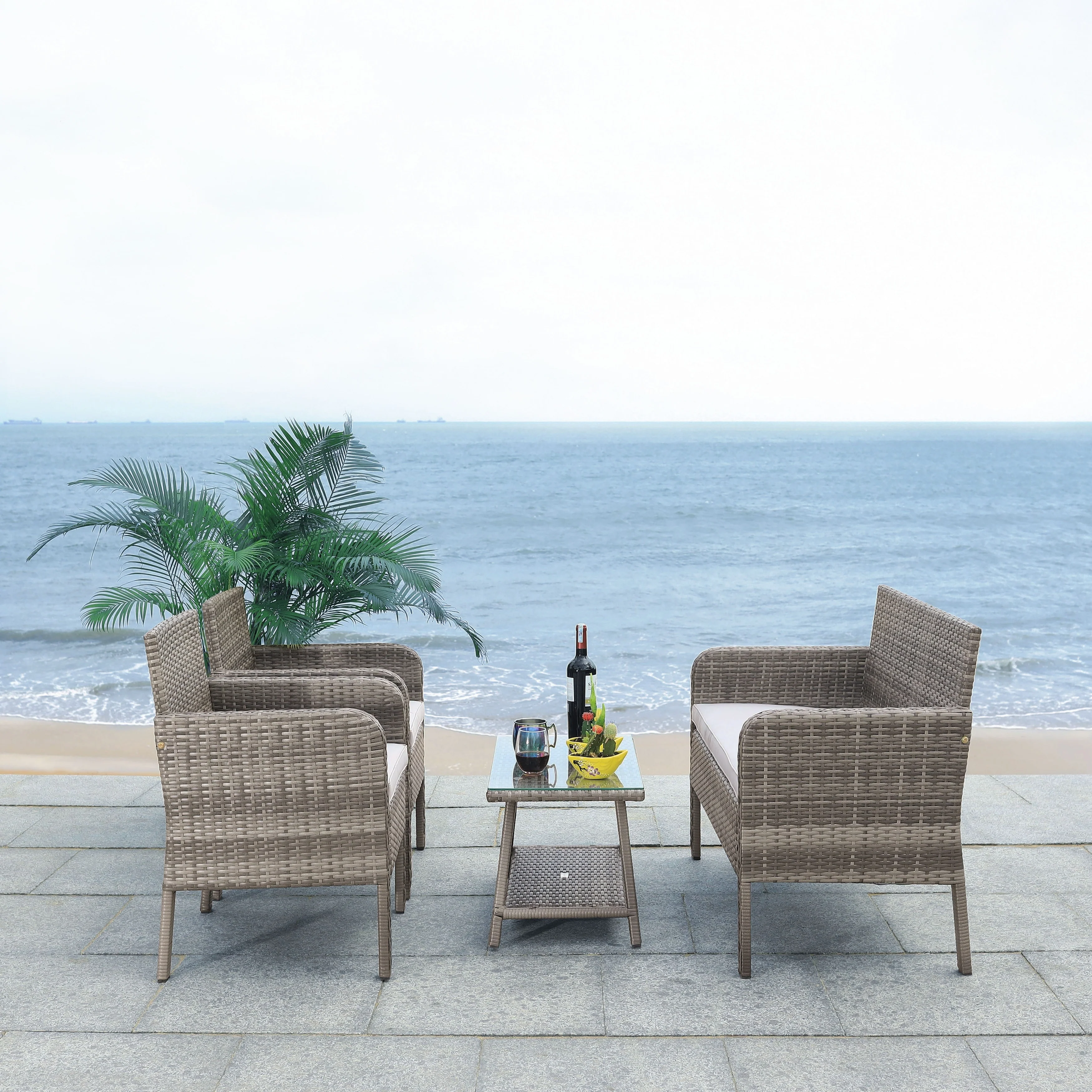 SAFAVIEH Outdoor Aboka Wicker/Steel 4-piece Patio Conversation Set - 42W x 21D x 31H