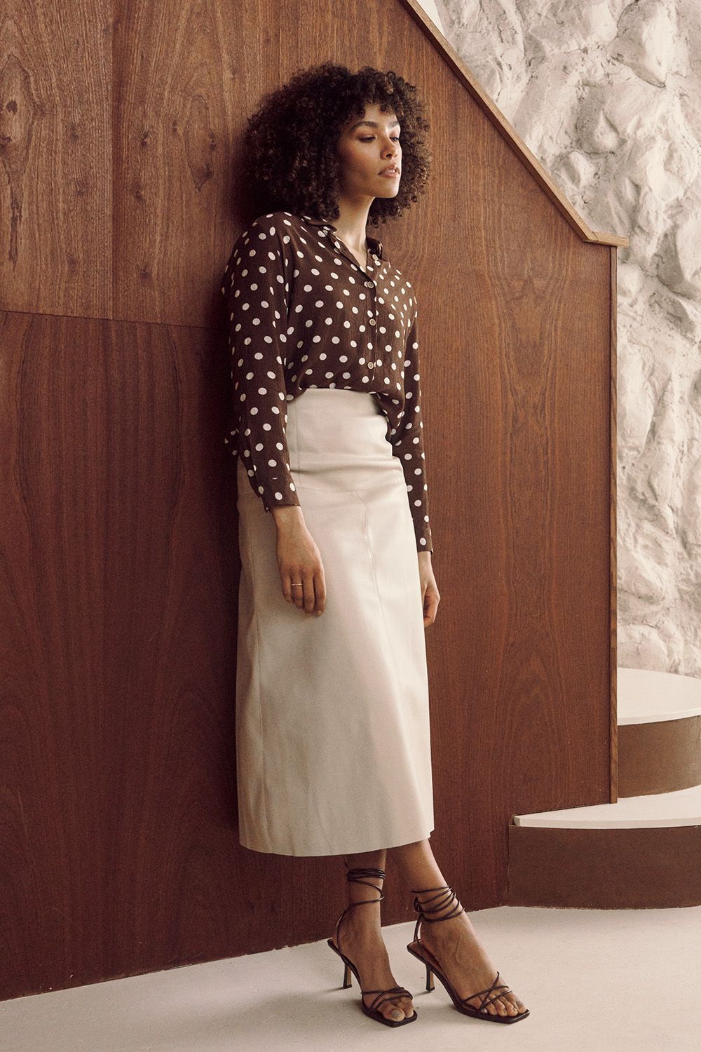 Izabel London Polka Dot Print Long Sleeve Shirt