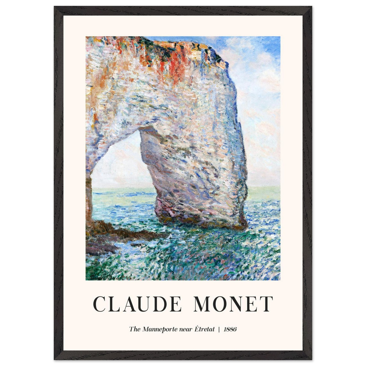 Artfulprints Poster met Lijst Claude Monet - The Manneport near Étretat  - 50x70 cm - Lichtblauw