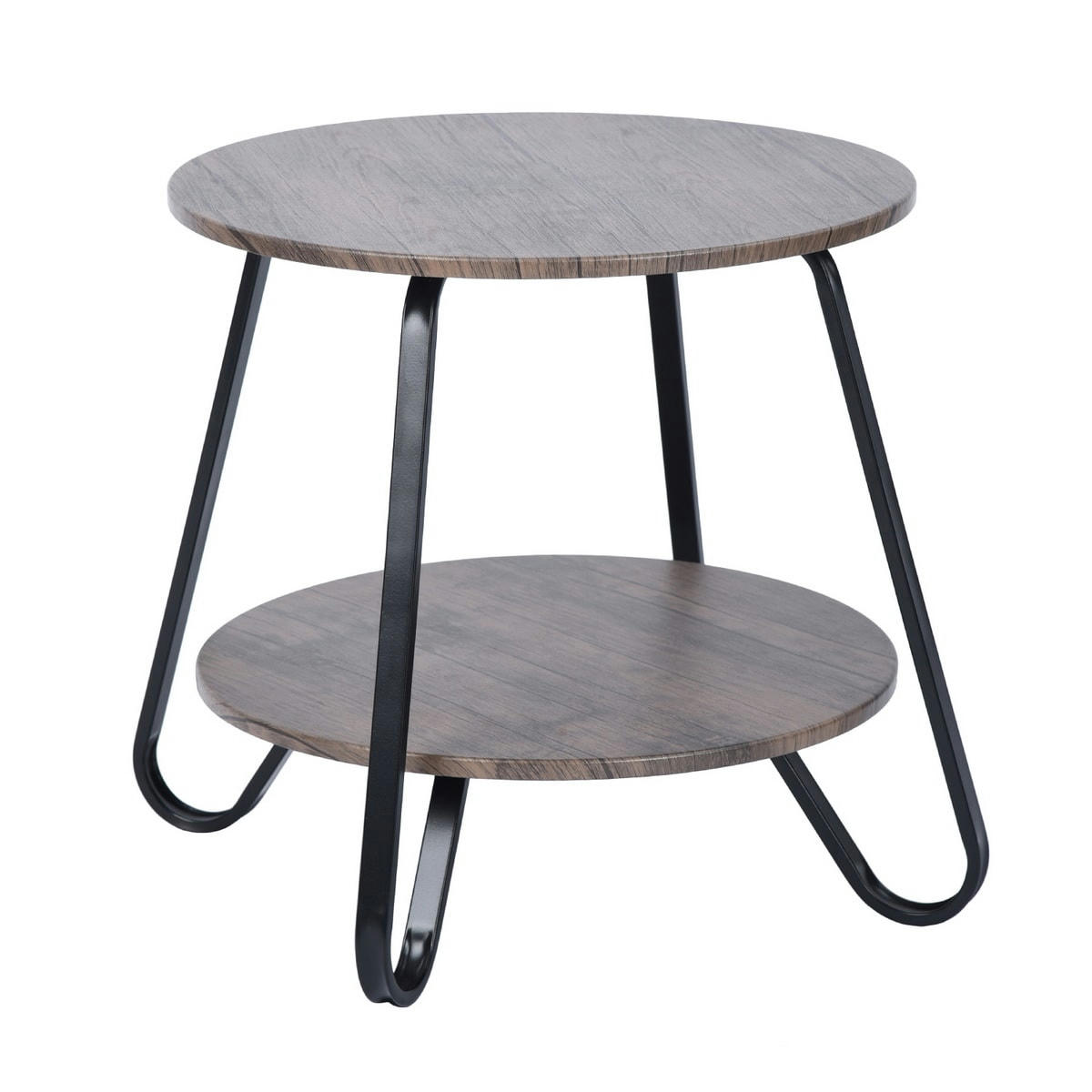 - Table d'appoint ronde style industriel noyer foncé