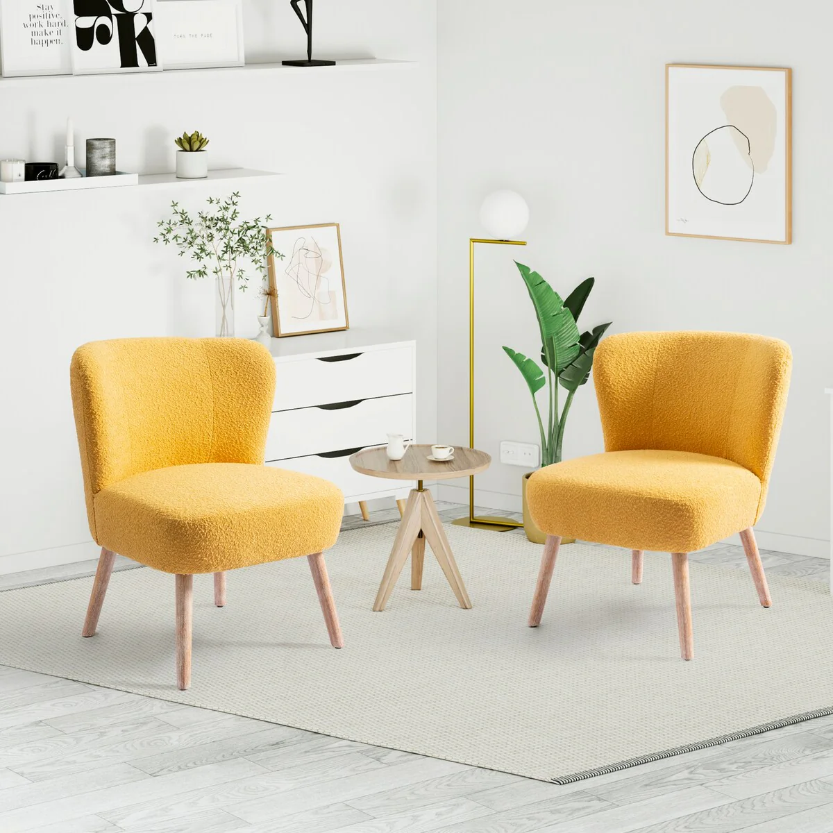 Boucle Polyester Upholstered Armless Accent Chair - Stain Resistant (Set of 2)