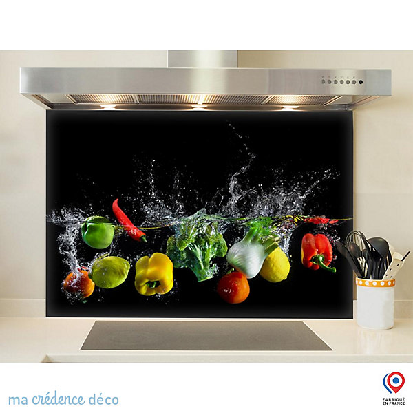 Crédence cuisine fond de hotte Bain de légumes - Verre trempé - L 90 cm x H 60 cm - MaCrédenceDéco
