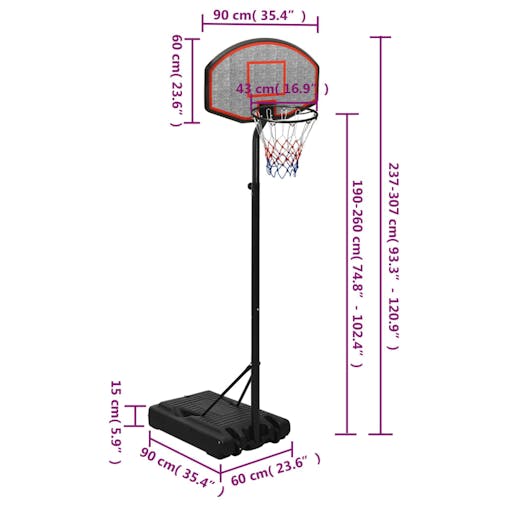 NNEVL Basketball Stand Black 237-307 cm Polyethene