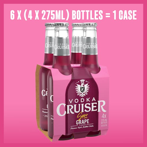 Vodka Cruiser Sour Grape, Refreshing Flavoured Pre-Mixed Vodka Drink, 4.6% ABV, 275mL (Case of 24 Bottles)
