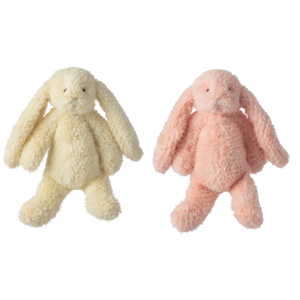 J-Line knuffelbeer Konijn - polyester - roze/geel - small - set van 2