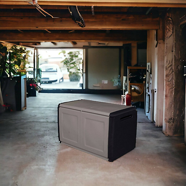 Coffre Andra, Coffre polyvalent, Coffre de rangement, Boîte de rangement, 100% Made in Italy, 96x53h57 cm, Gris clair et noir
