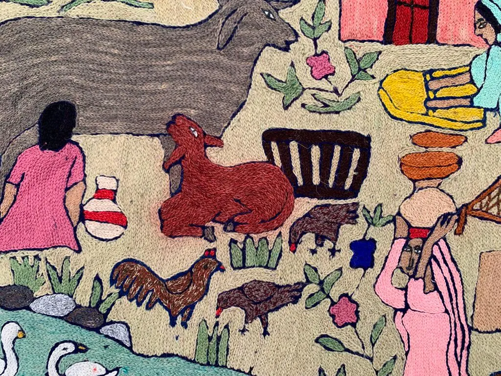 Vintage Aubusson Needlepoint Rug: French Style Pictorial Design tapestry (2x3 Ft)
