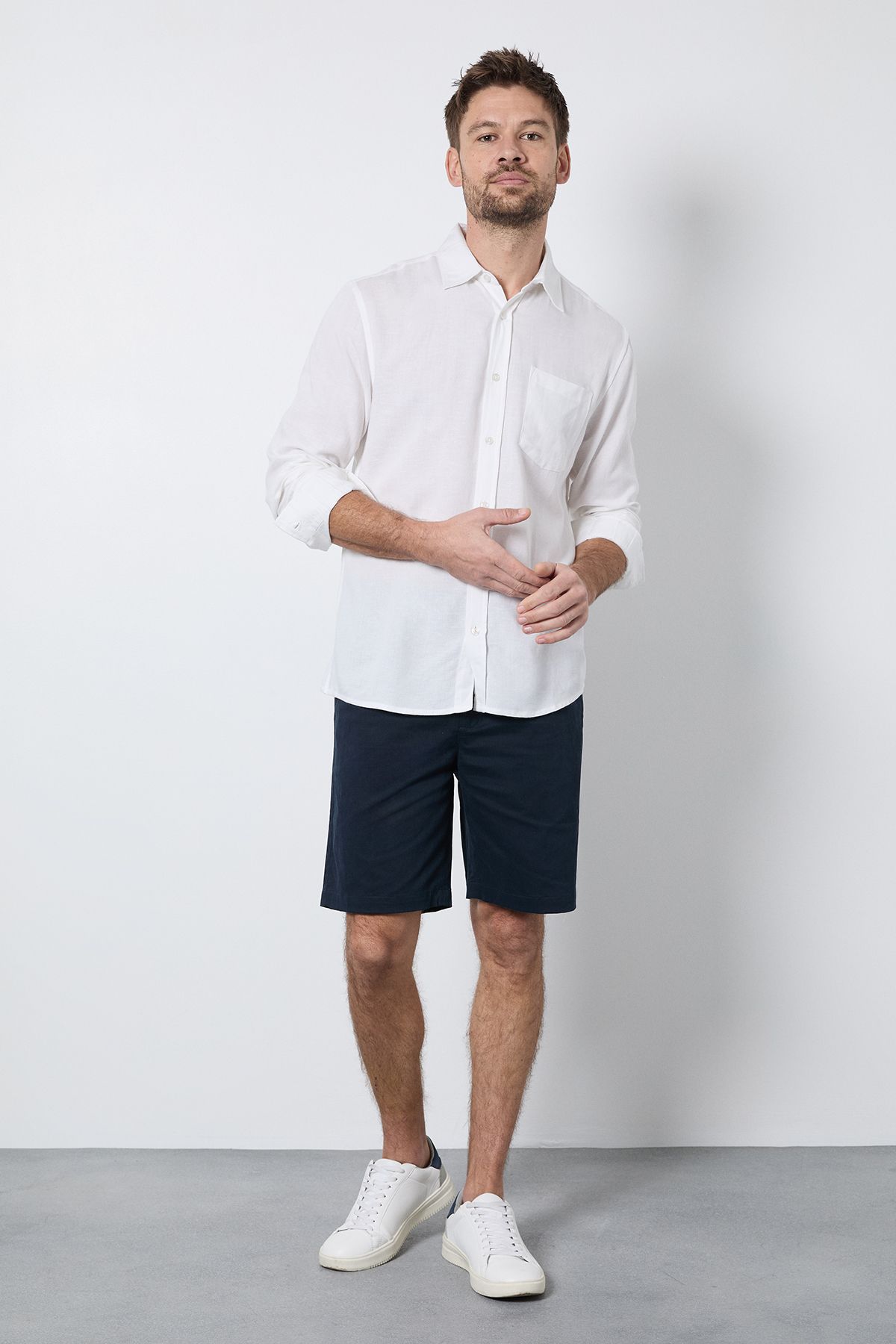 Burton White Linen Blend Long Sleeve Shirt