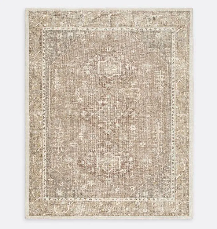 Vintage Oushak Style Beige Rug | Neutral Distressed Traditional Area Rug for Living Room & Bedroom
