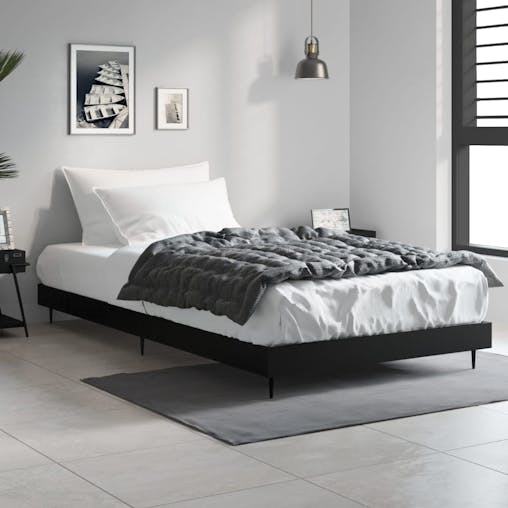 NNEVL Bed Frame Black 92x187 cm Single Bed Size Engineered Wood