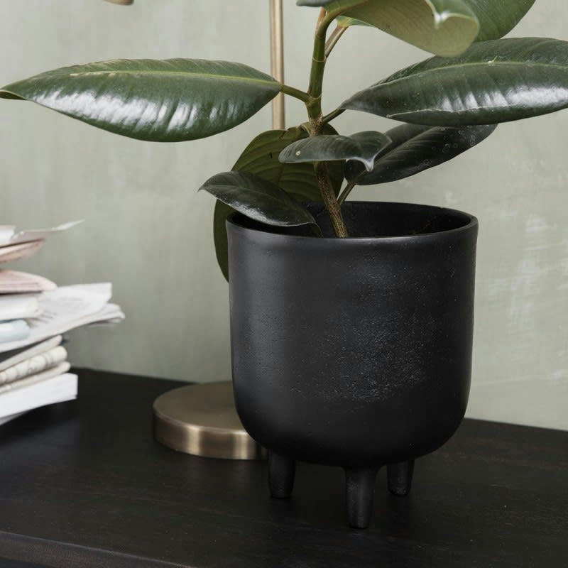 - Cache-Pot en métal noir H 18 cm