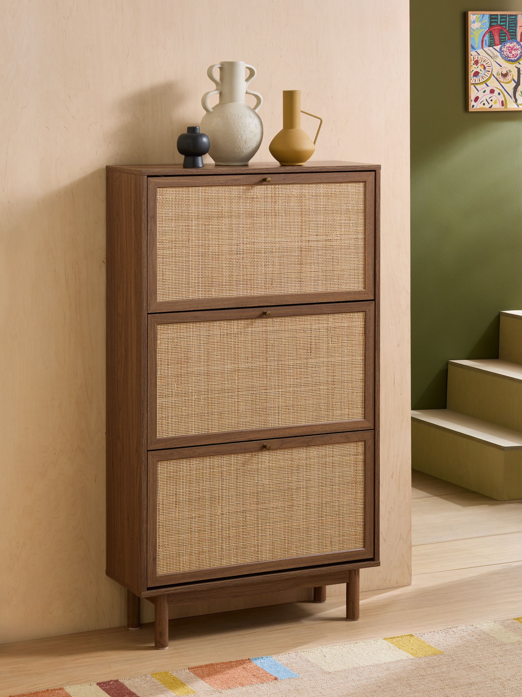 Pavia Rattan Shoe Storage in Dark Oak Effect