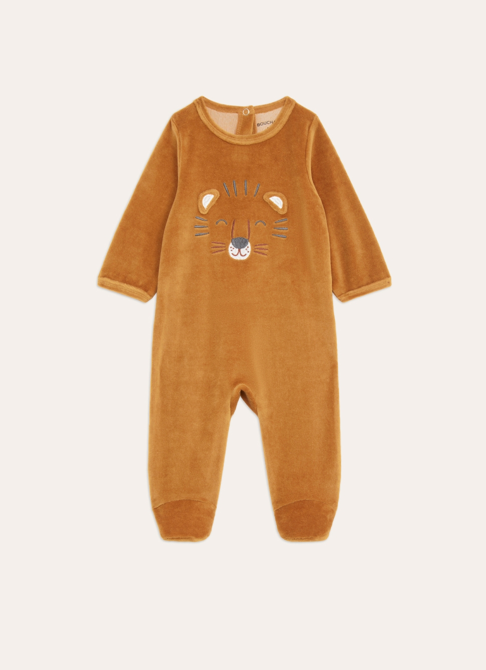 GRENOUILLÈRE EN VELOURS T��TE DE TIGRE BRODÉE OCRE