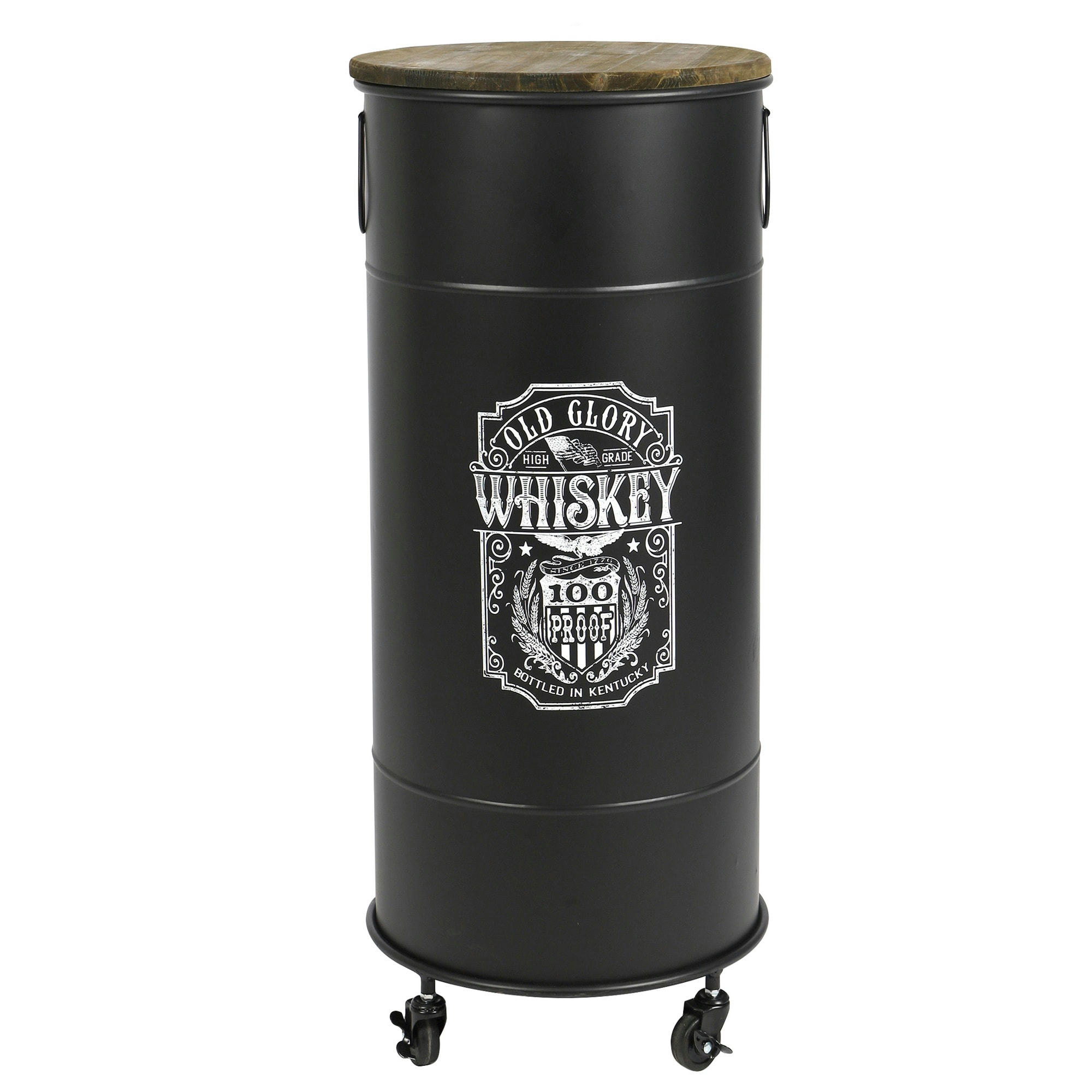 - Bar à roulettes bidon métal et bois 40x85cm