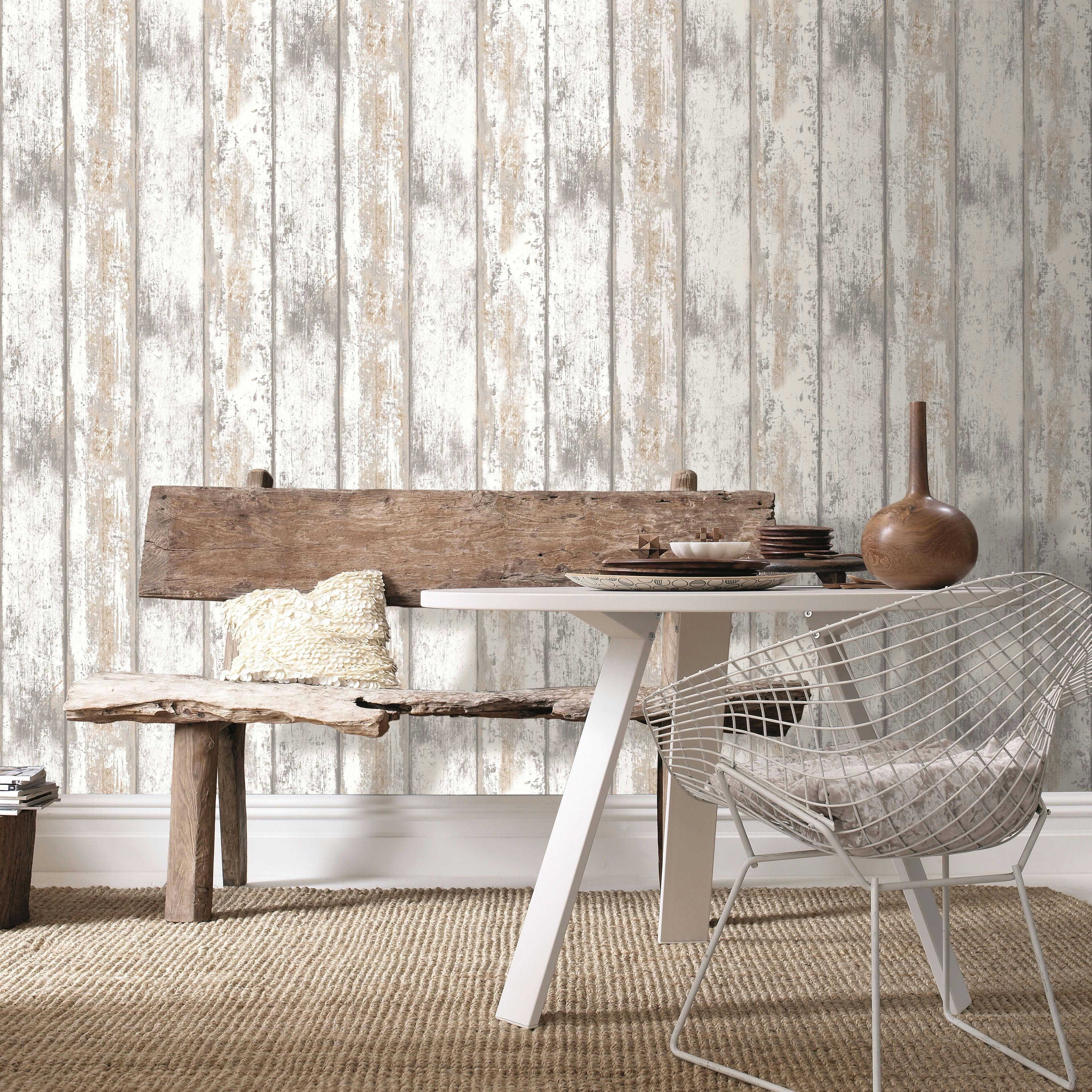 - Papier peint bois grainé blanc 1005x52cm