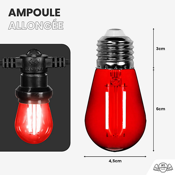 Lot de 10 Ampoules Guirlande Guinguette Led E27 rouge - 2W