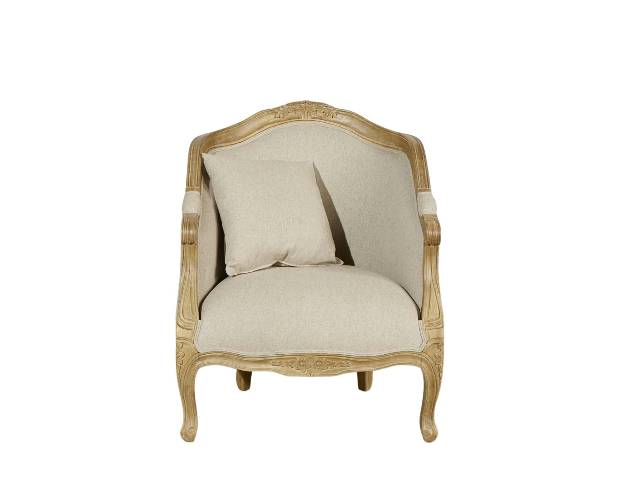 ALEXANDRE - Fauteuil bergère en bois massif et lin naturel Lin