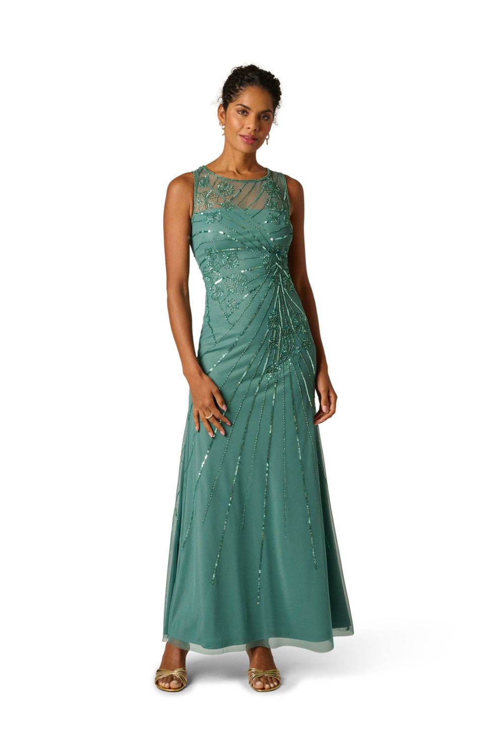 Papell Studio Beaded Mesh Long Dress