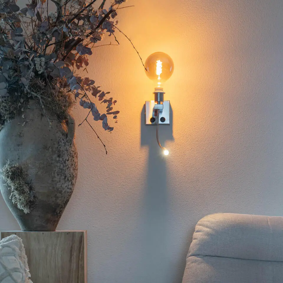 Qazqa wandlamp met lamp met leesarm brescia combi zilverkleurig e27