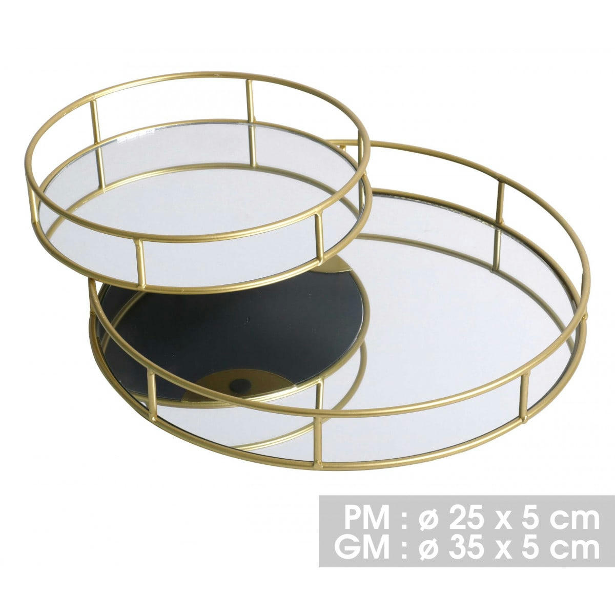 MIROIR - Set de 2 plateaux en métal doré et miroir ronds