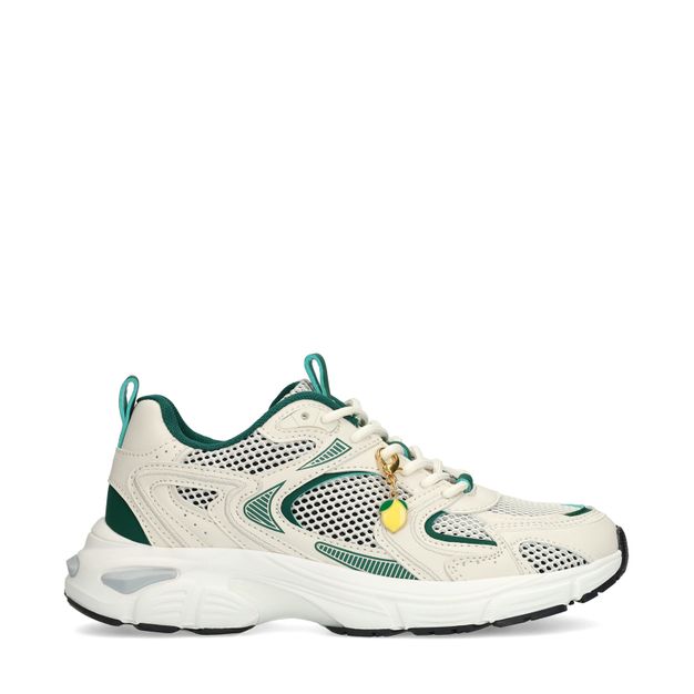 Beige sneakers met groene details