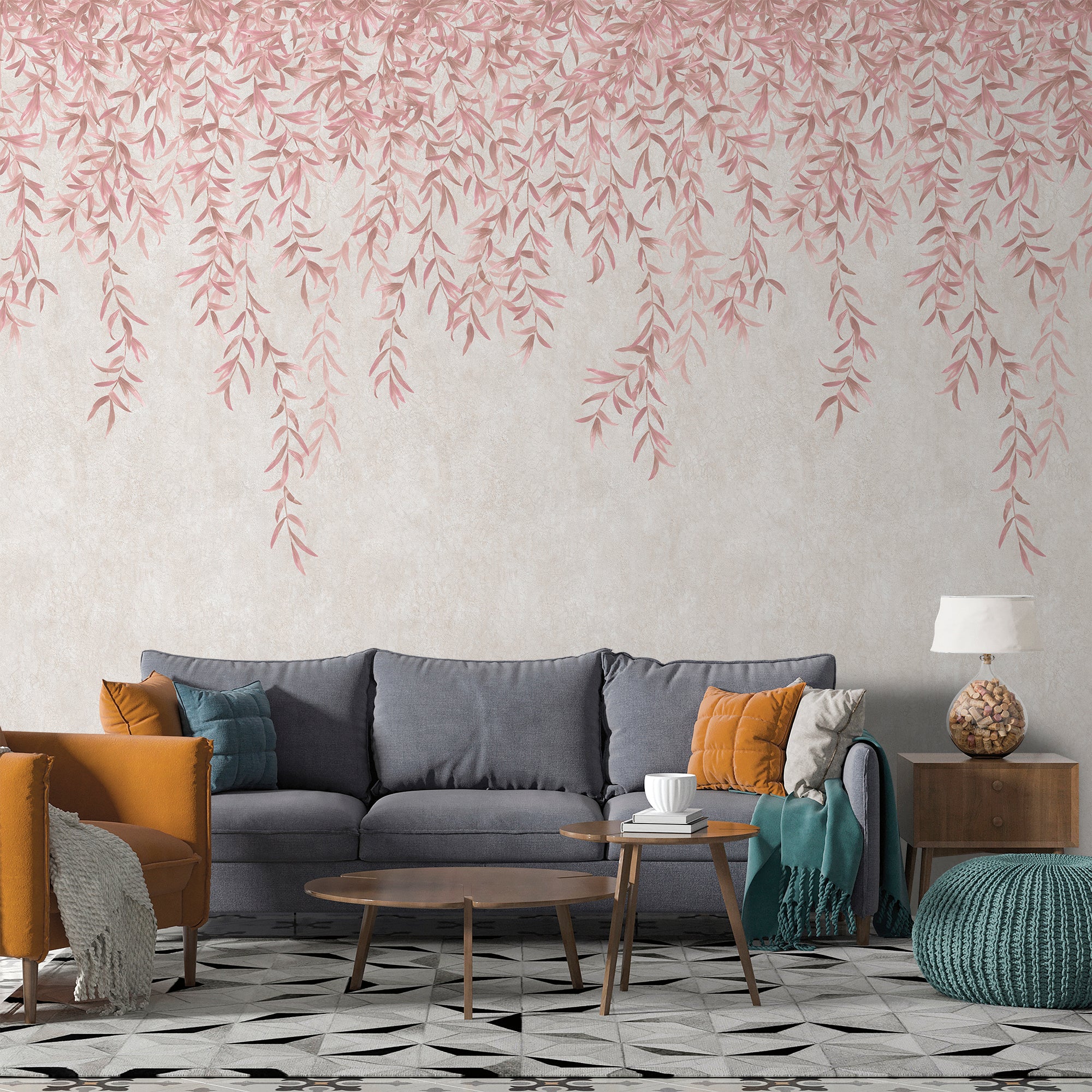 Sanders & Sanders fotobehang bladeren roze en beige - 212 x 280 cm - 640271