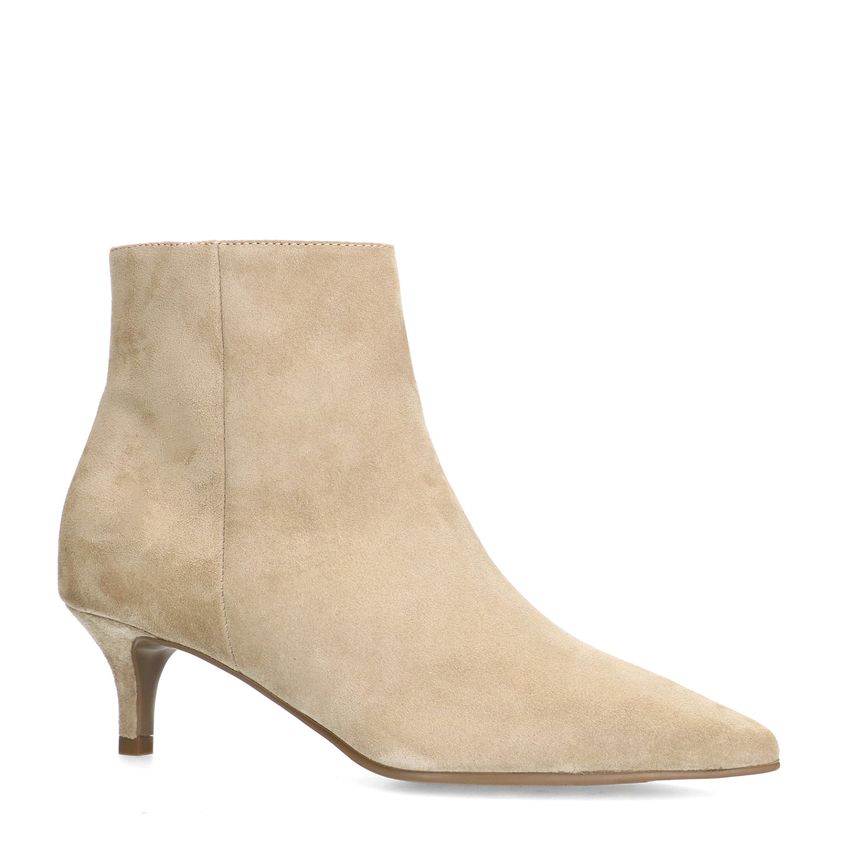 Manfield Beige suède enkellaarsjes met hak