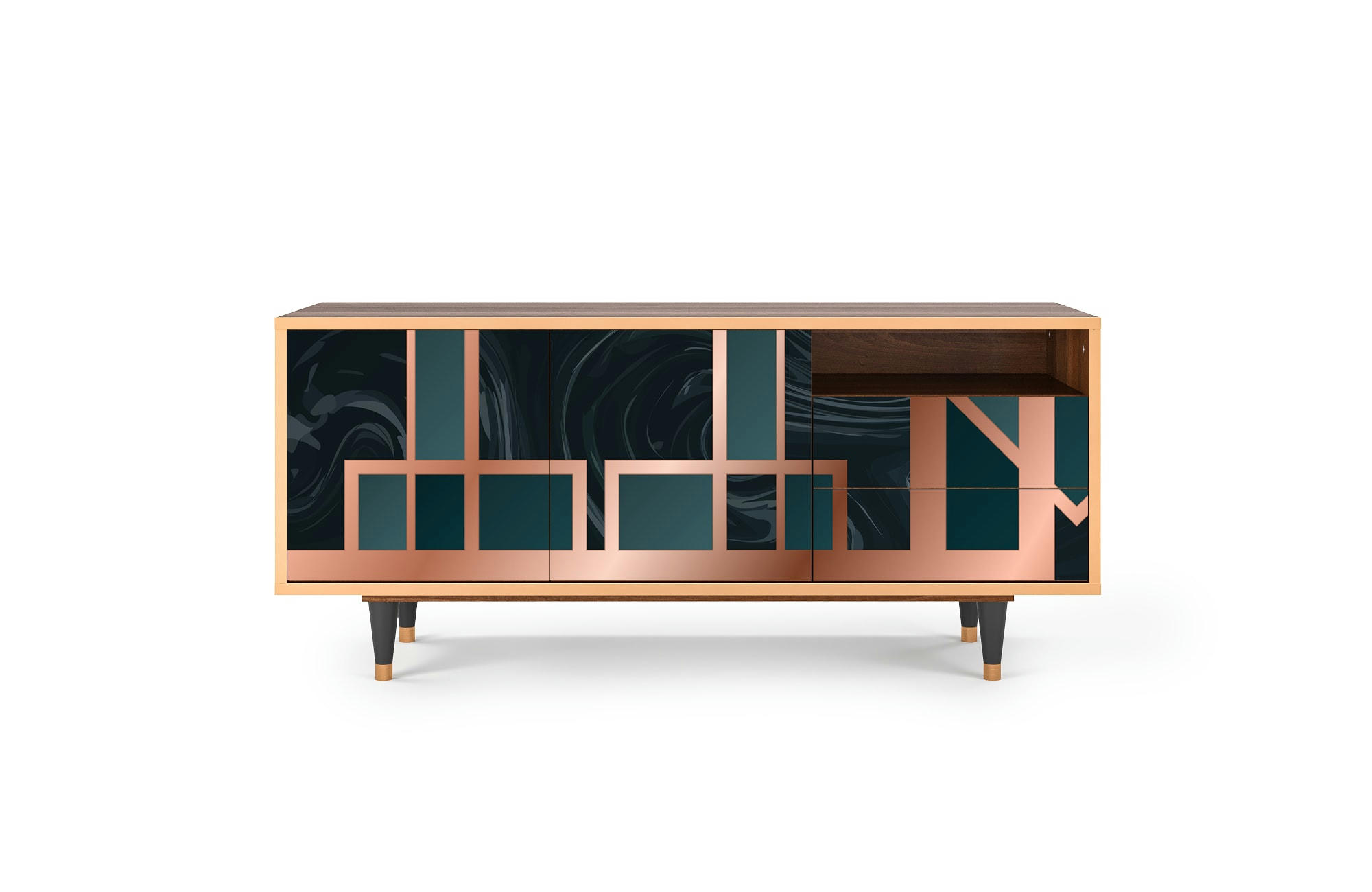 EMERALD METRO - Meuble TV  bleu-vert 2 tiroirs et 2 portes L 125 cm