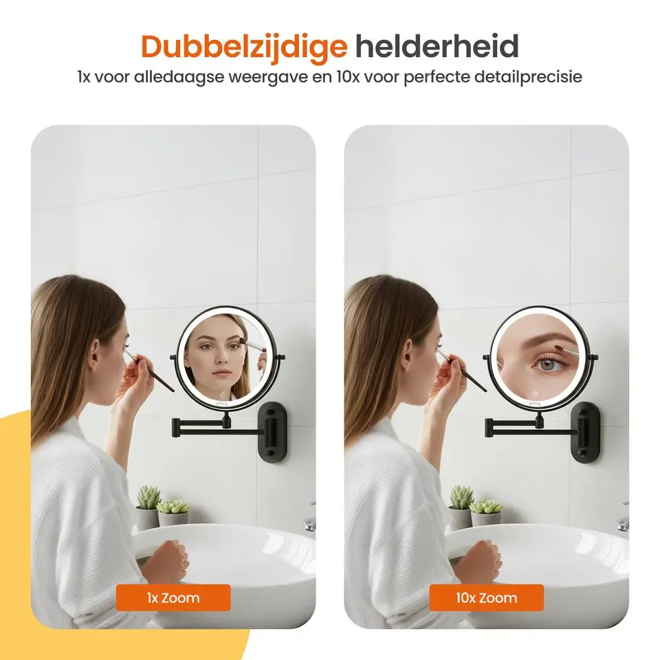 Goliving Make Up Spiegel Met Verlichting - &Oslash;23 cm - 10x Vergroting - Zwart