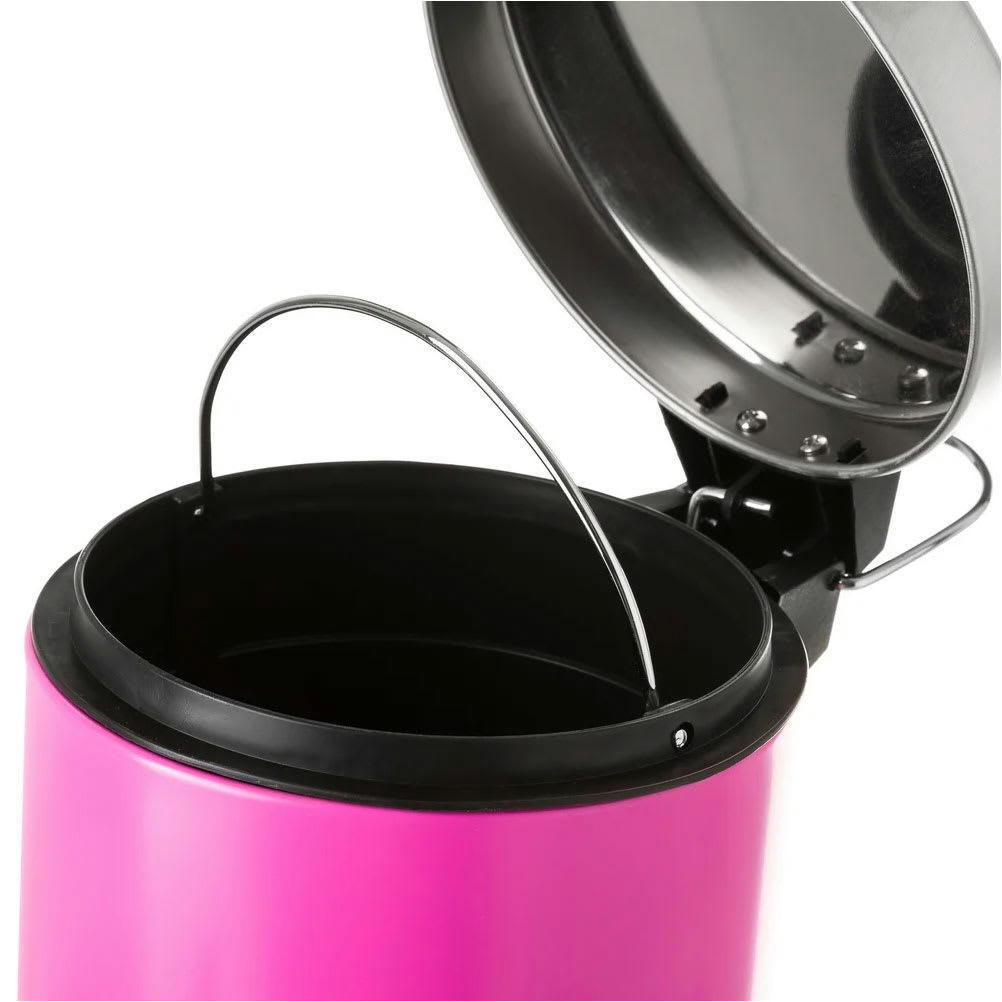 - Poubelle ronde à pédale en métal fuchsia 3L