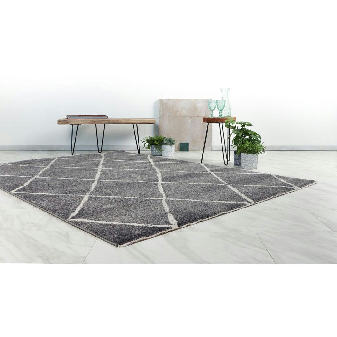 RUNA - Tapis ethnique berbère en polyester argenté 80x150