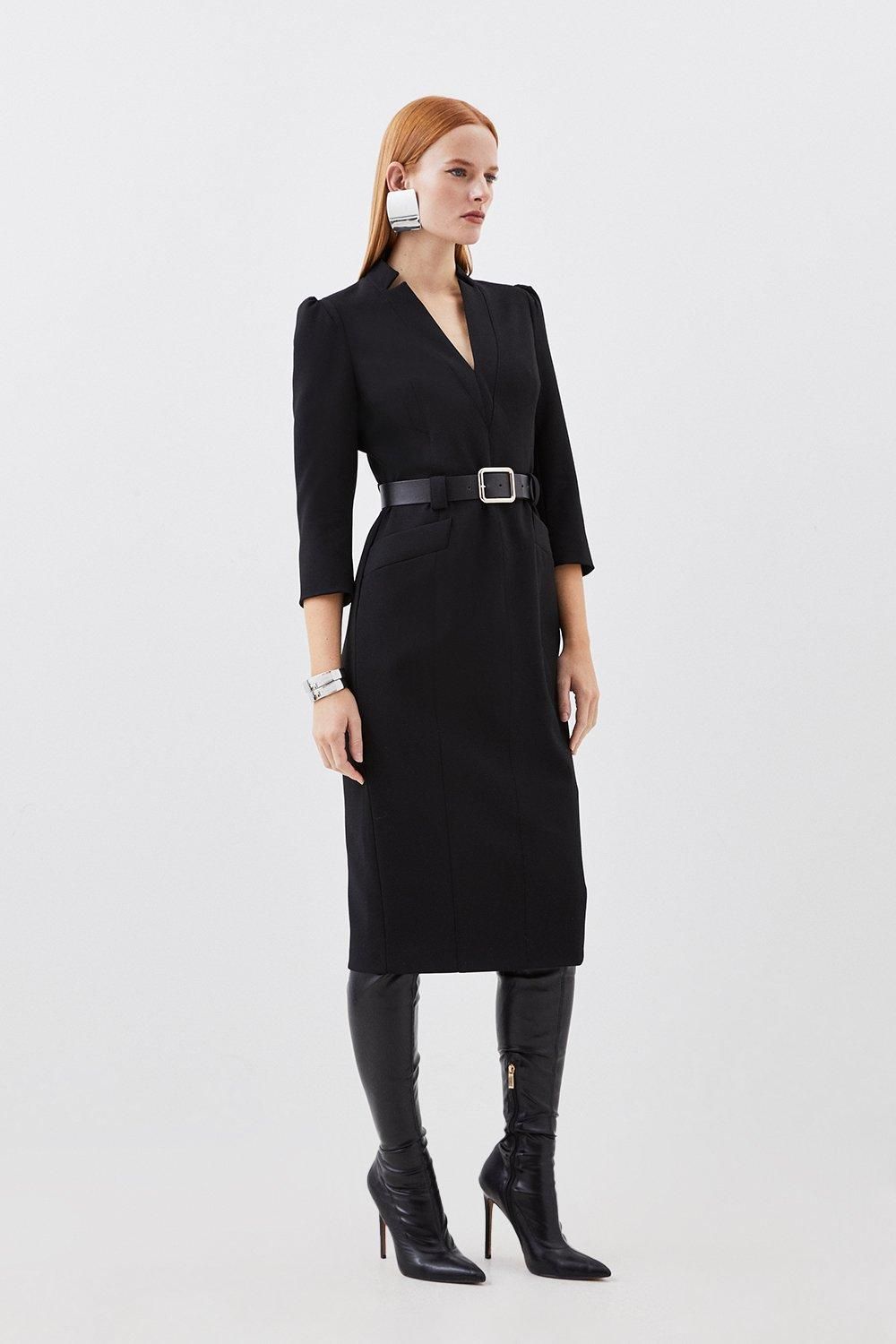 KarenMillen Compact Stretch Tailored Forever Belted Midi Dress