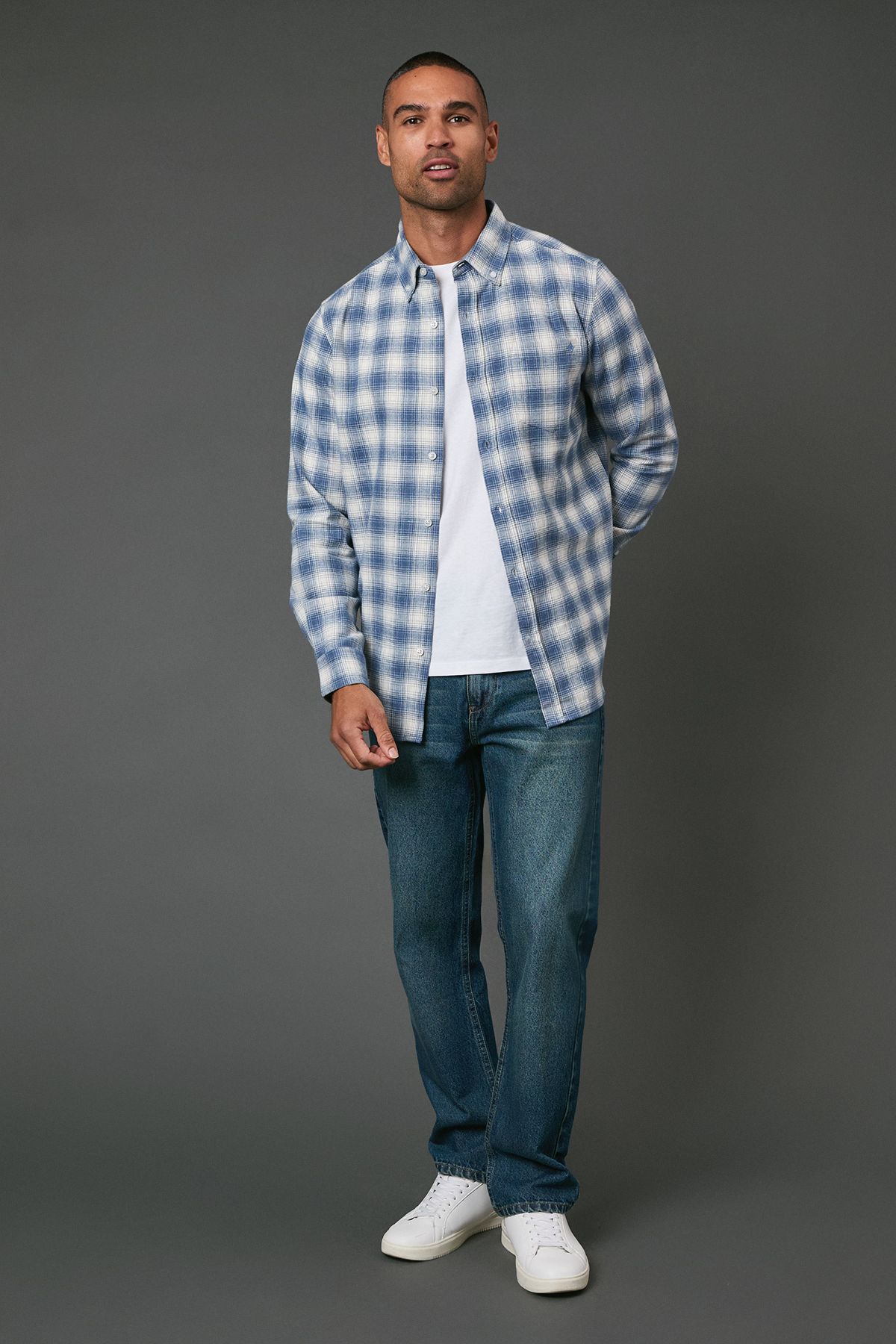 Maine Blue Glen Check Long Sleeve Shirt