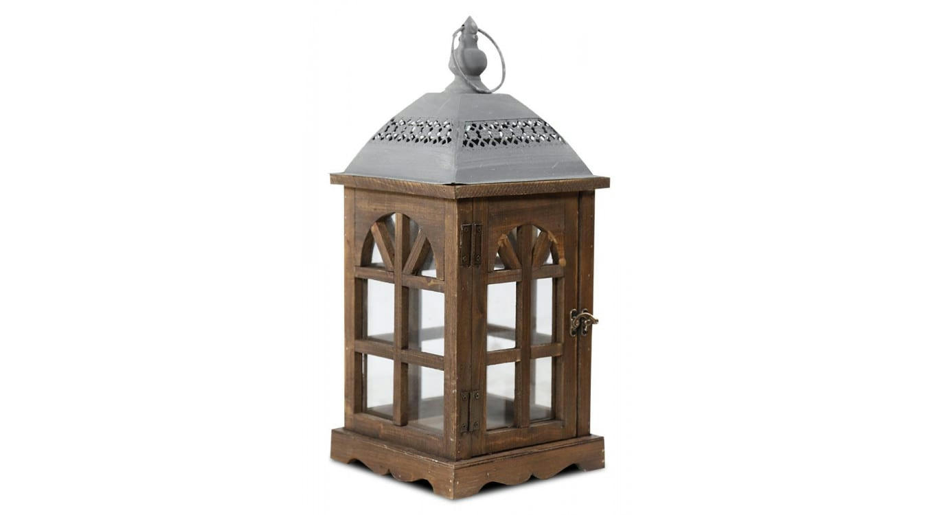 - Lanterne Bois Marron 20x20x46cm