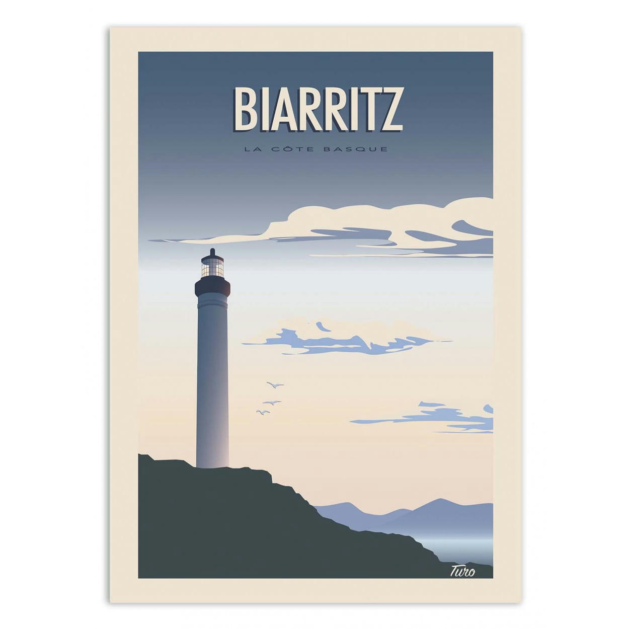 TUROMEMORIESSTUDIO - BIARRITZ - TURO - Affiche d'art avec Cadre bois noir - 30 x 40 cm