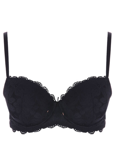 Womens Black Lily Lace Balcony Bra (B-DD)