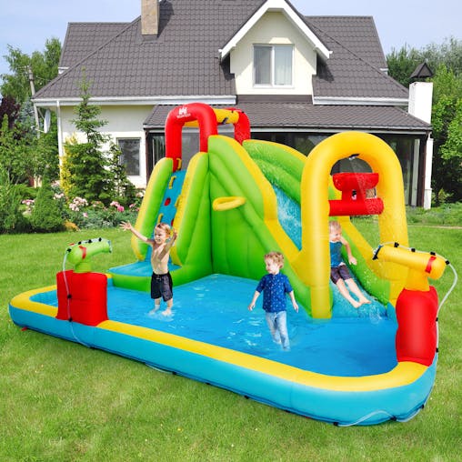 NNECW Inflatable Water Slide with Climbing Wall & Pool & Water Gun & Blower