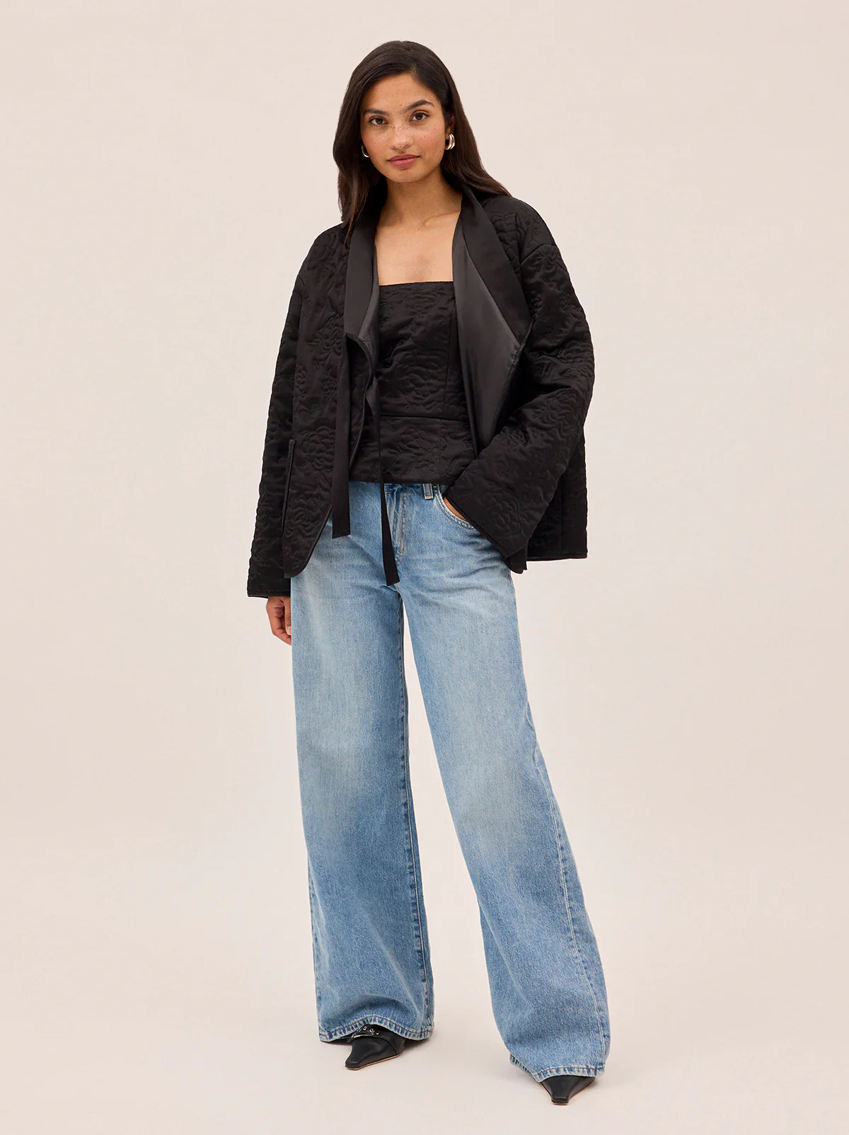 Hani Black Quilted Satin Jacket