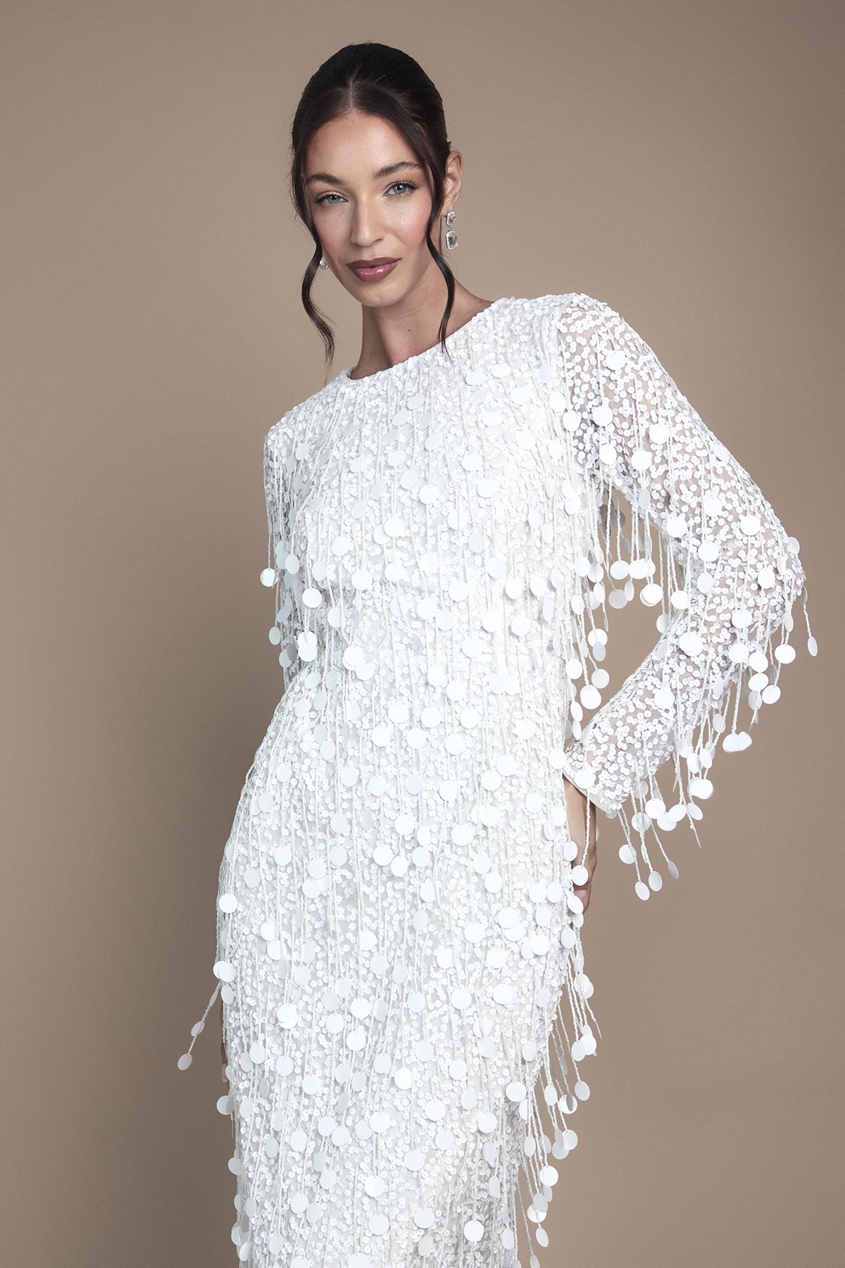 Coast Sequin Long Sleeve Midi Wedding Dress