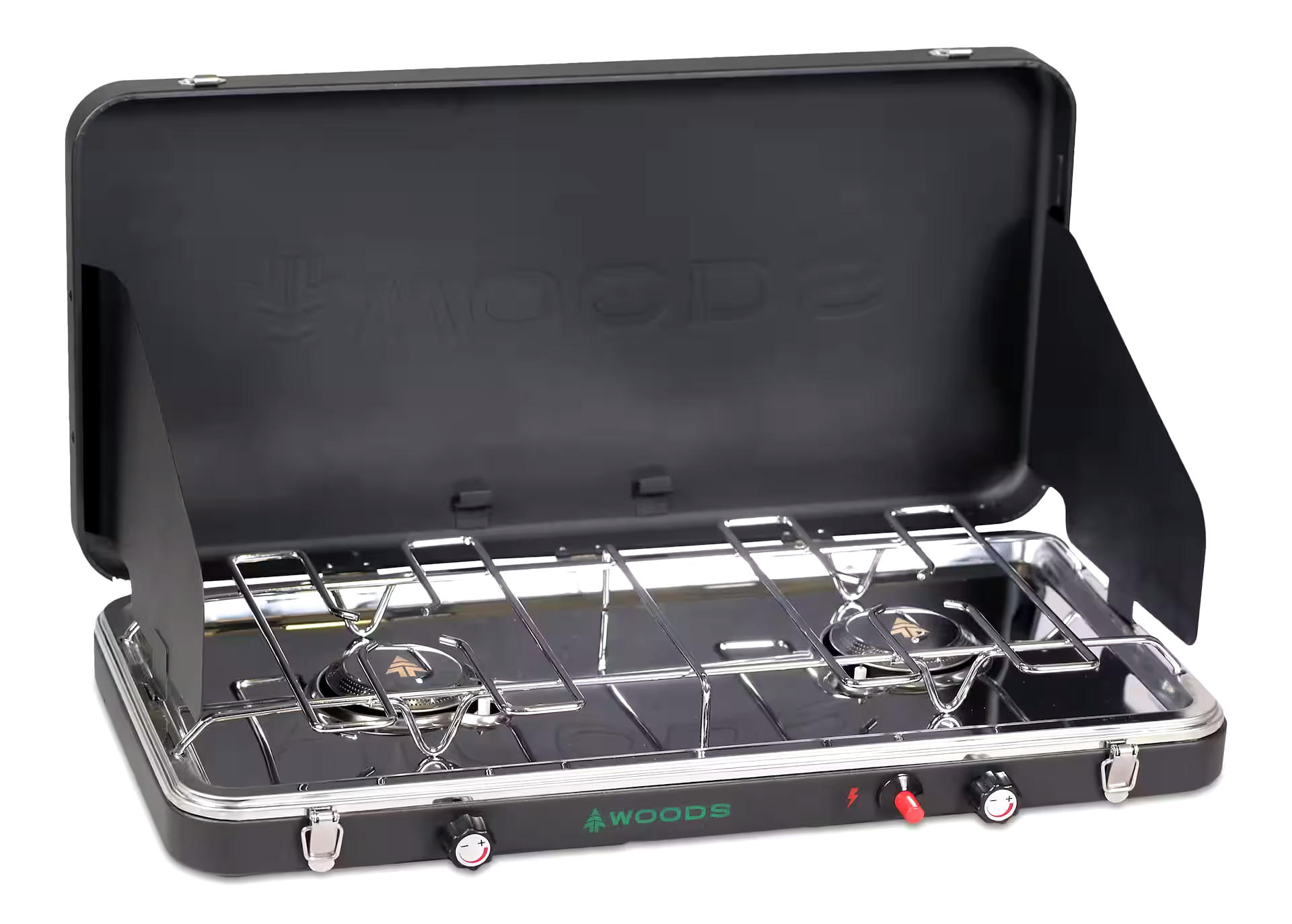 Woods™ Quick Fire Double-Burner 20,000 BTUs Piezo Start Camp Stove