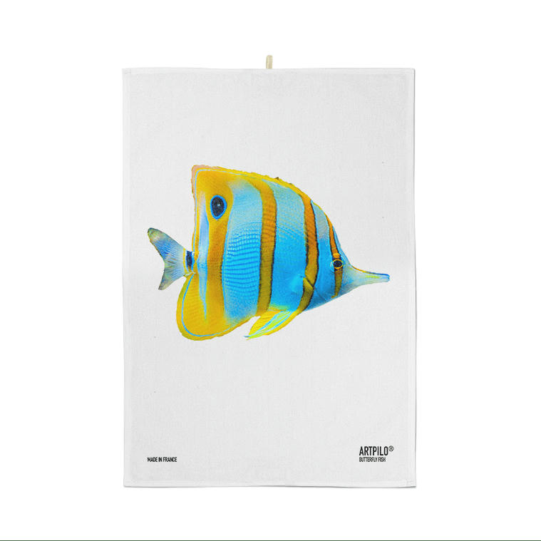 - Torchon déco poisson coton blanc
