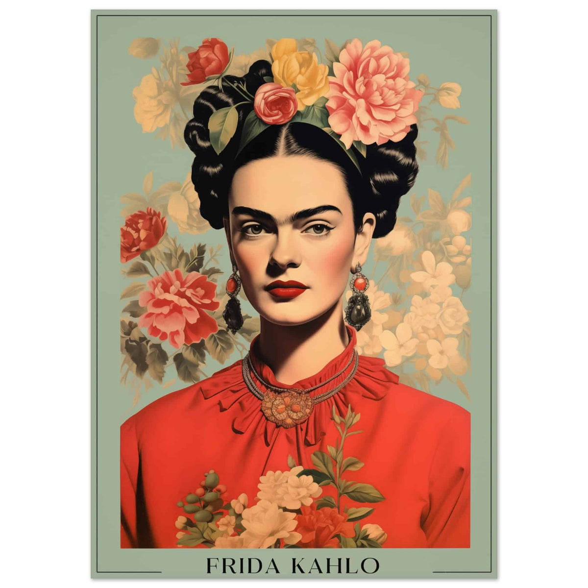 Artfulprints Poster Frida Kahlo - Botanical portrait  - 50x70 cm - Meerkleurig