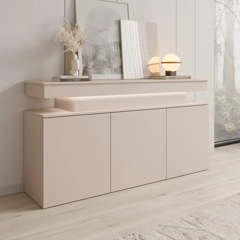 Meubella - Galan - Dressoir met LED - Beige - 160x39x83 cm