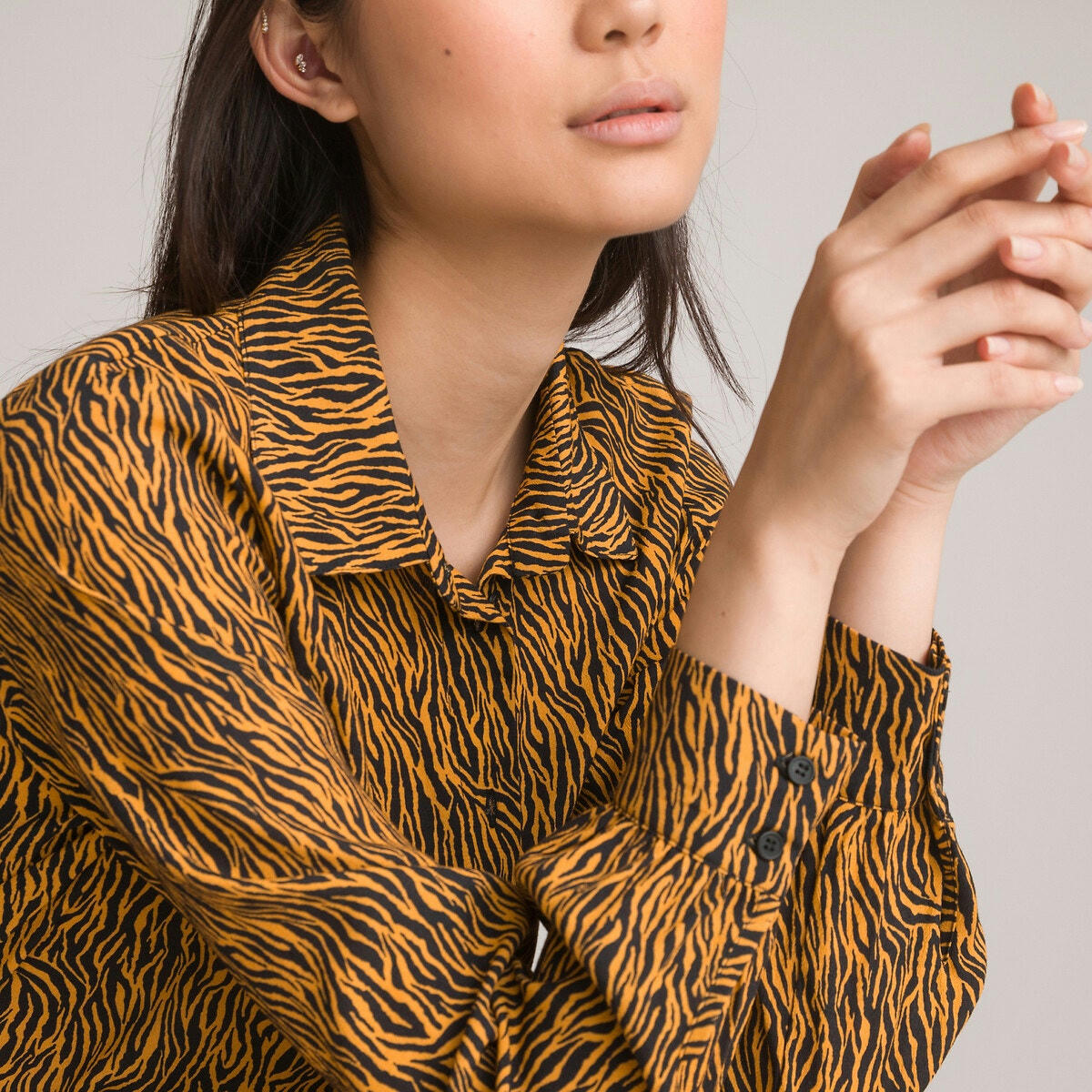 Robe chemise, manches longues, imprimé animalier