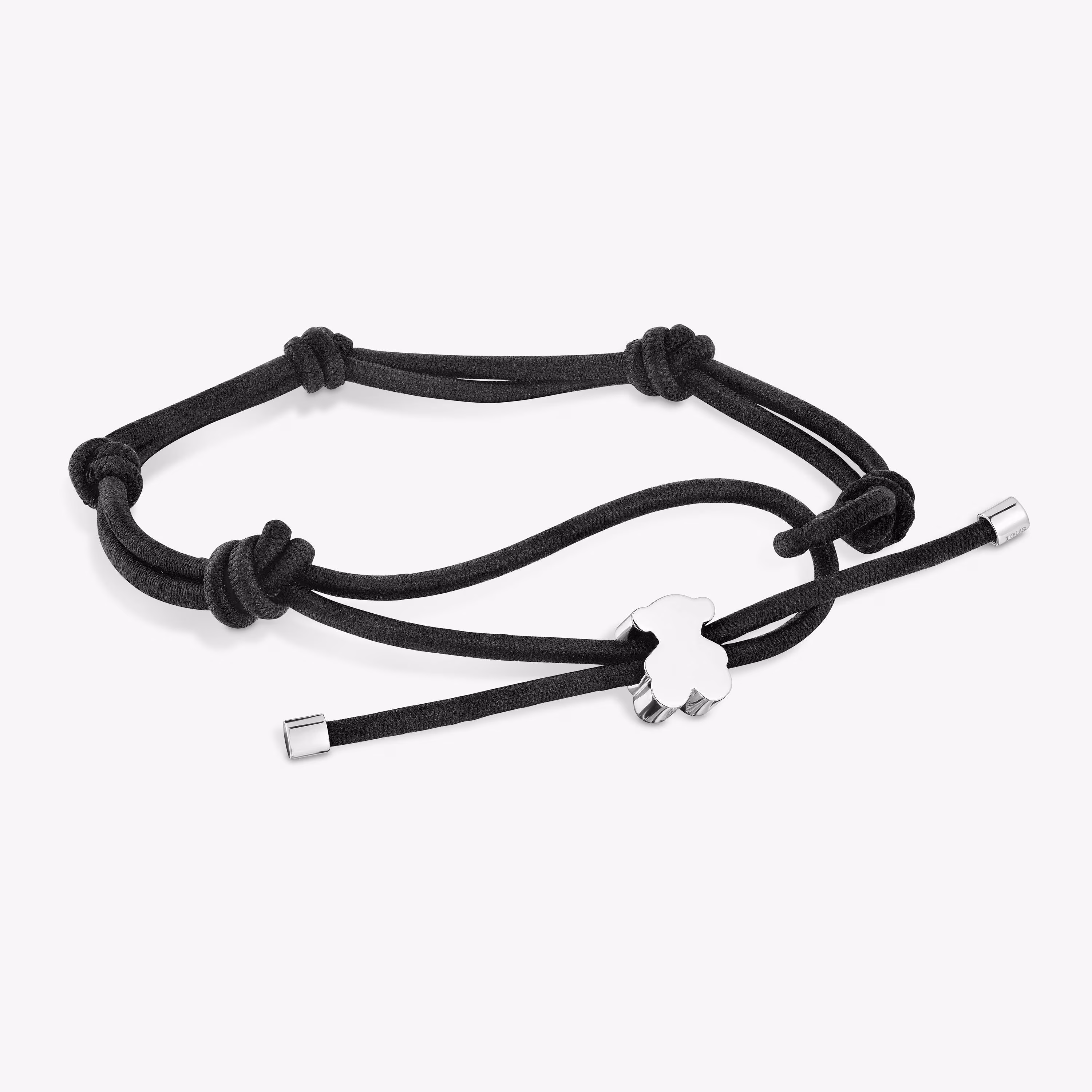 Pulsera elástica negra y oso de plata Sweet Dolls