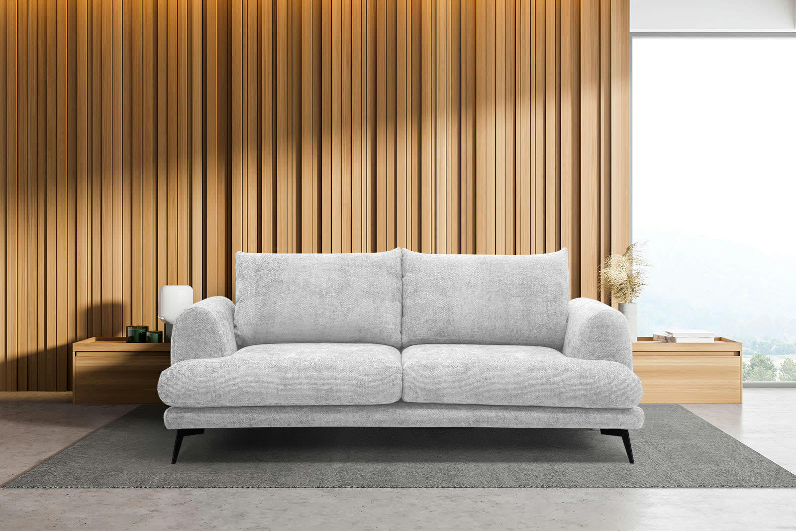 ADRIA - Canapé droit 3 places tissu gris clair